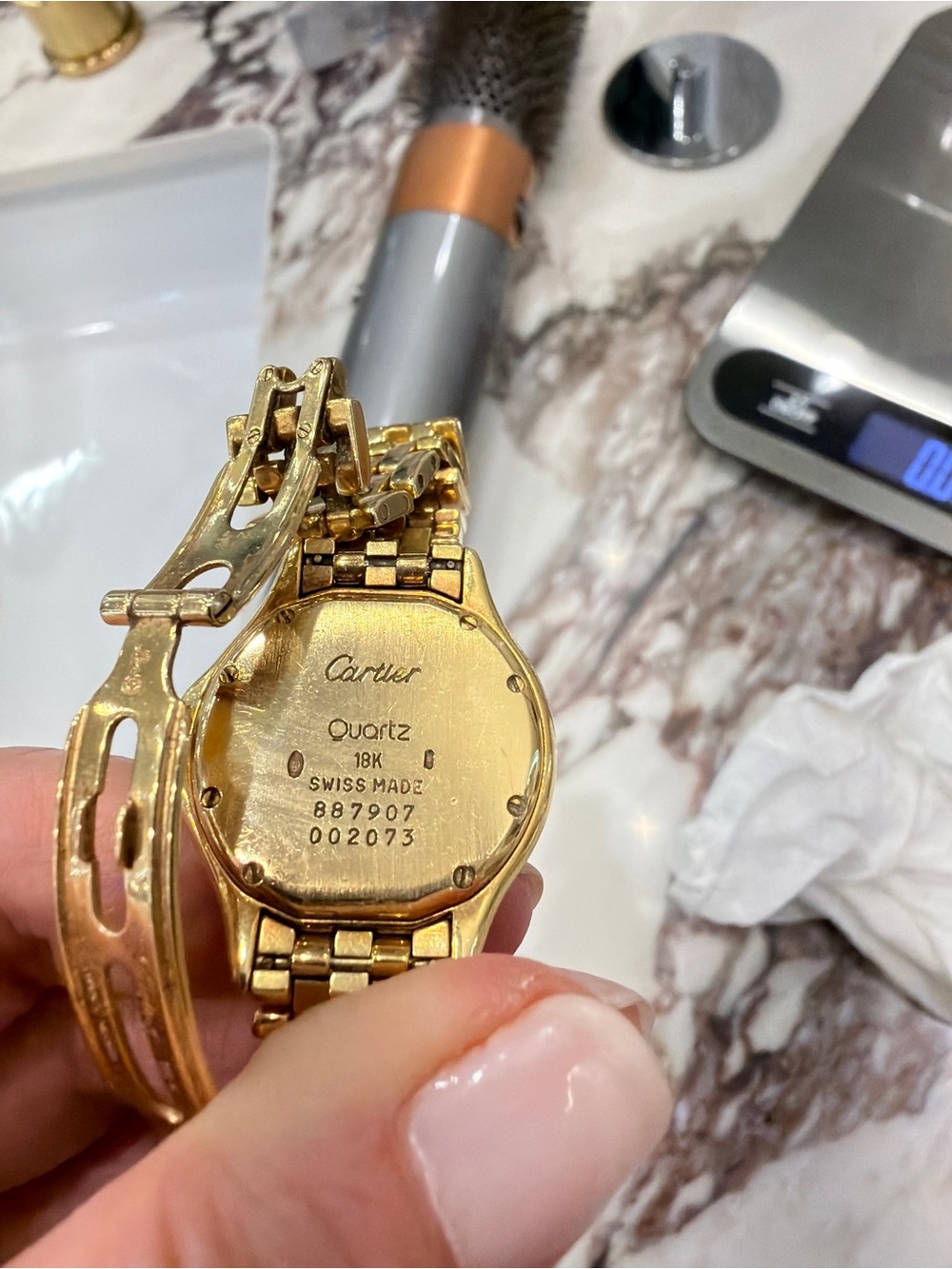 Cartier 18 karat Gold Cougar Watch with White Dial, Blue Hands and diamonds. - Picture 11 of 14